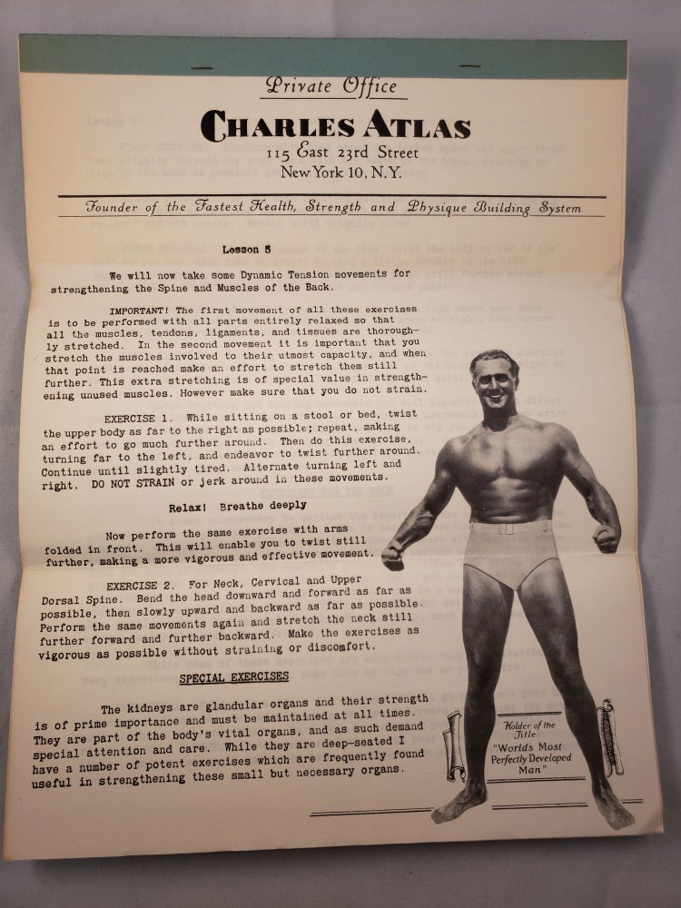 Item #26706 Health and Strength Course: Lesson 5 Exercises For The Spine and Muscles of the Back. Charles Atlas.