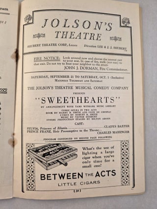 Jolsons Theatre Seventh Avenue And 59th St. “Sweethearts”