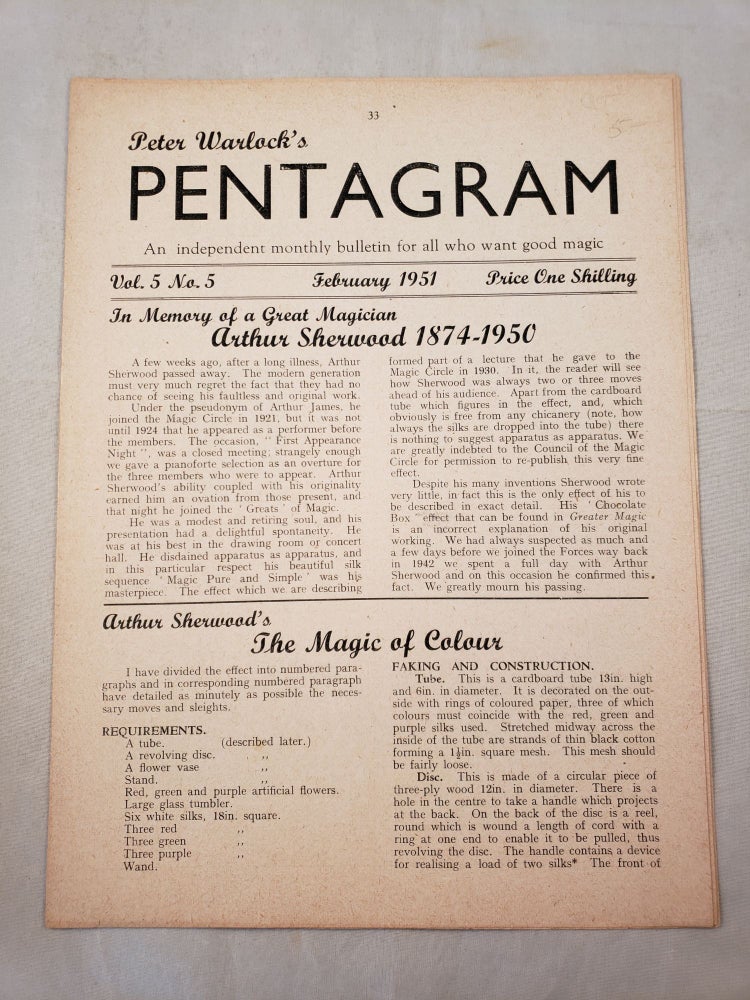 Item #27930 Peter Warlock's Pentagram. Volume 5 No. 5 February 1951. Peter Warlock.