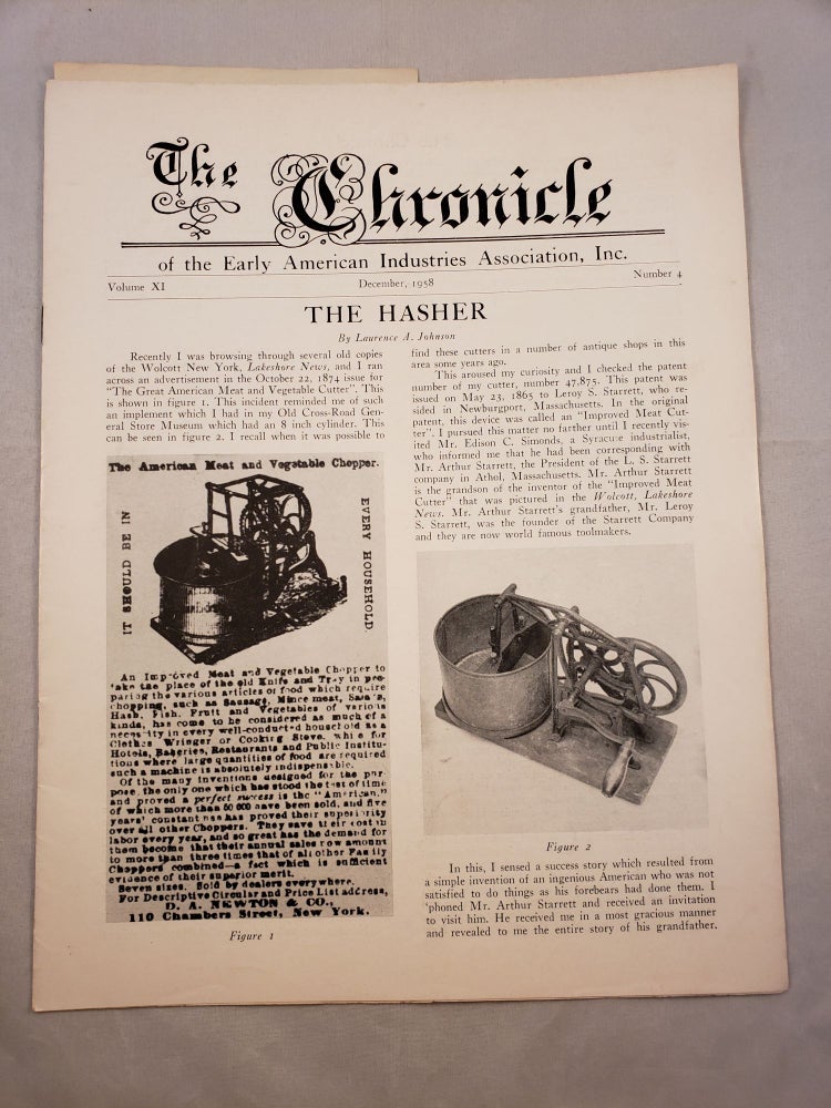 Item #28003 The Chronicle of the Early American Industries Association Volume XI Number 4 December 1958. W. D. Greiger, Raymond Townsend.