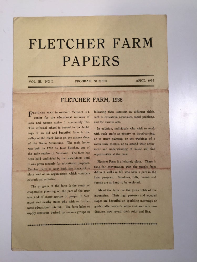 Item #29276 Fletcher Farm Papers Vol. III No I April, 1936. N/A.