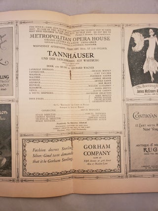Metropolitan Opera House Grand Opera Season 1924 -1925 Program for Tannhauser