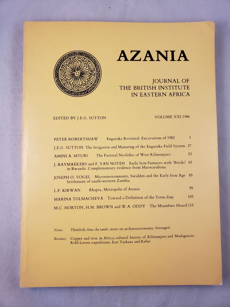 Item #33045 Azania, Journal of the British Institute in Eastern Africa, Volume XXI: 1986. J E. G. Sutton.