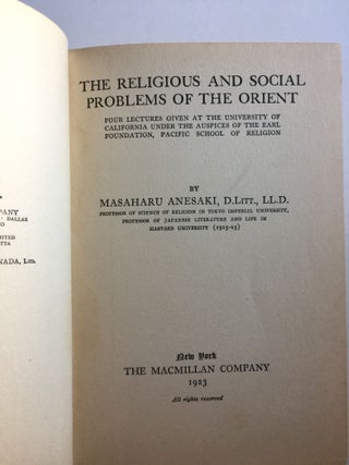 The Religious and Social Problems of the Orient: Four Lectures Given at the University of California under the Auspices of the Earl Foundation, Pacific School of Religion.