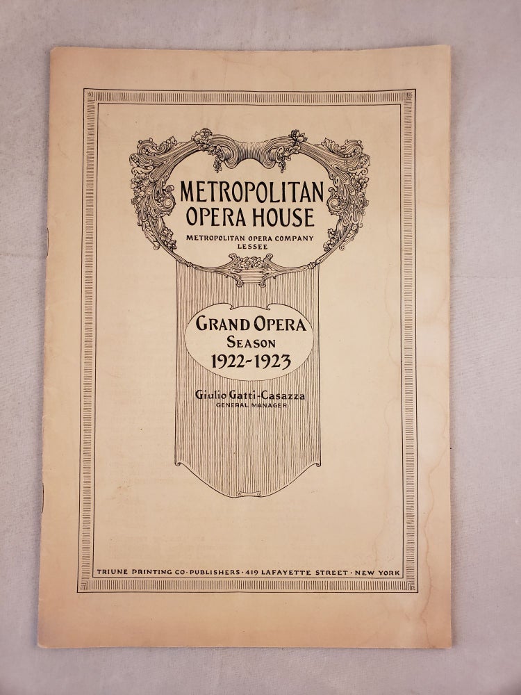 Item #42842 Metropolitan Opera House Grand Opera Season 1922-1923 Program for Cavalleria Rusticana. Metropolitan Opera House.