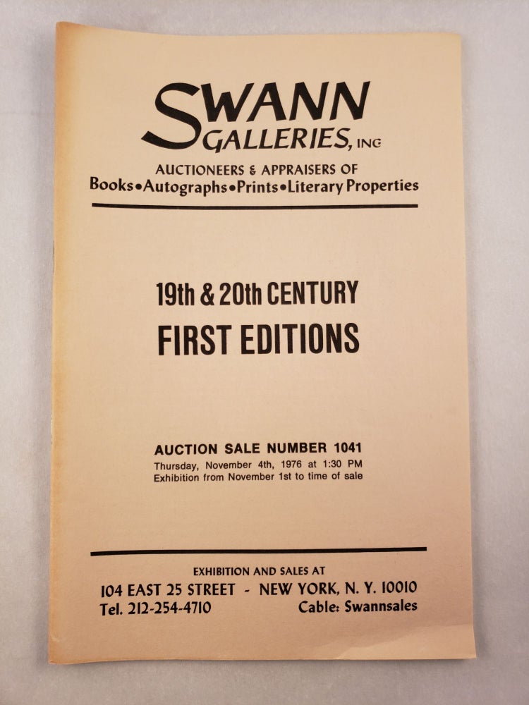 Item #45476 19th & 20th Century First Editions Auction Sale Number 1041, Thursday, November 4th, 1976. Swann Galleries.