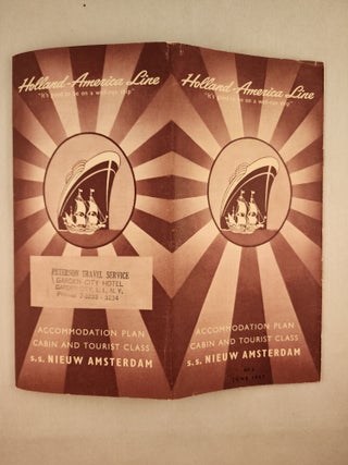 Item #46220 Accommodation Plan Cabin and Tourist Class s. s. Nieuw Amsterdam No. 3, June 1957....