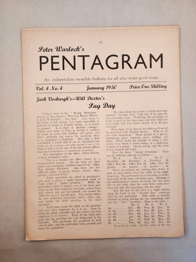 Item #46439 Peter Warlock's Pentagram. Volume 4 No. 4 January 1950. Peter Warlock.