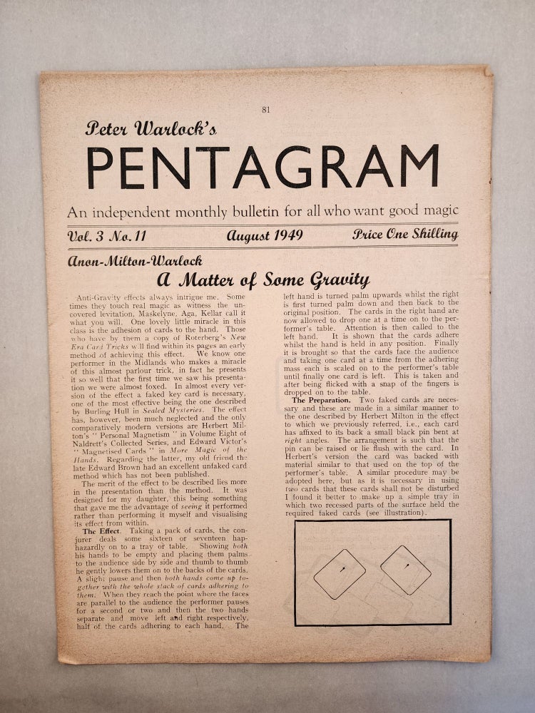 Item #46440 Peter Warlock's Pentagram. Volume 3 No. 11 August 1949. Peter Warlock.