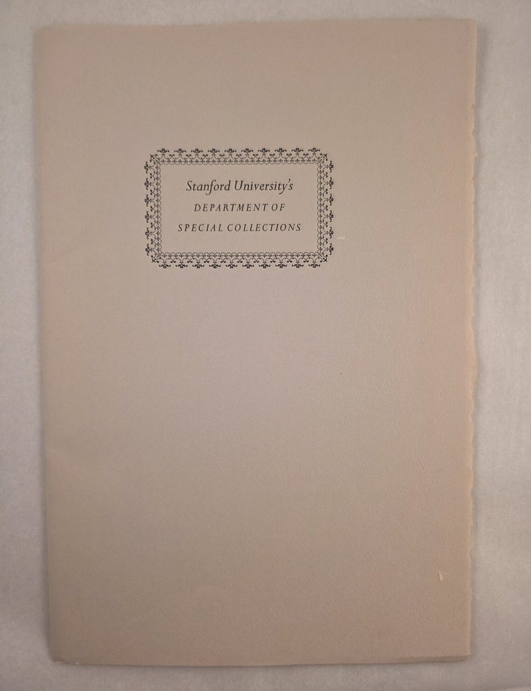 Item #50213 An Introduction to the Department of Special Collections at the Stanford University Libraries. David C. preface by Weber.