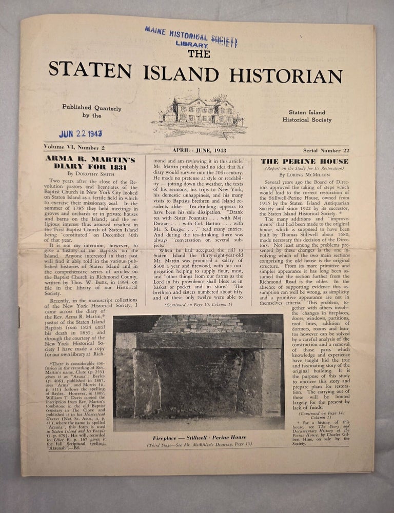 Item #50305 The Staten Island Historian Volume VI, Number 2 April-June, 1943 Serial Number 22. Charles C. Stoddard.