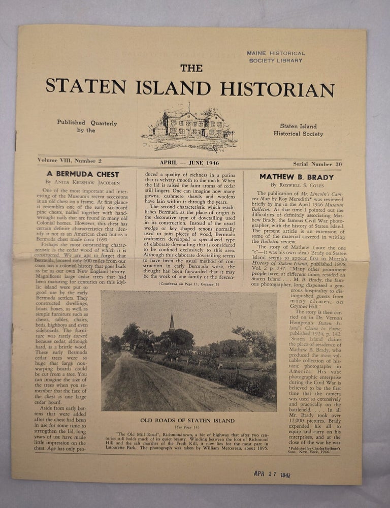 Item #50309 The Staten Island Historian Volume VIII, Number 2 April-June, 1946 Serial Number 30. Charles C. Stoddard.
