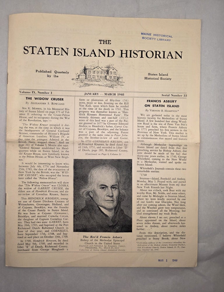 Item #50311 The Staten Island Historian Volume IX, Number 1 January-March, 1948 Serial Number 33. Charles C. Stoddard.